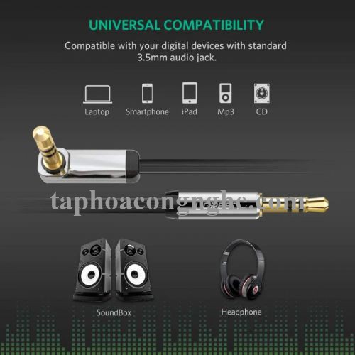 Ugreen 10729 5M màu Đen Cáp âm thanh 2 đầu 3.5mm dương đầu vuông góc mạ vàng AV119 30010729